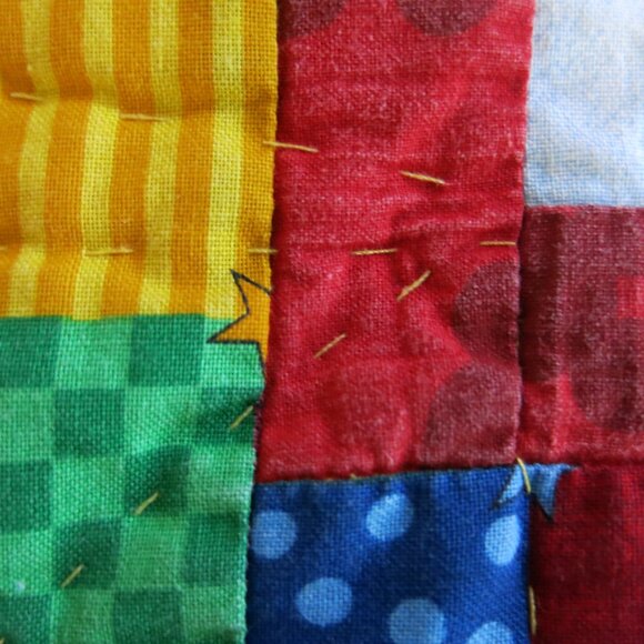 Vintage Handmade Handsewn Bears On Go Micky Mouse Double Sided Cotton Quilt - Picture 13 of 16